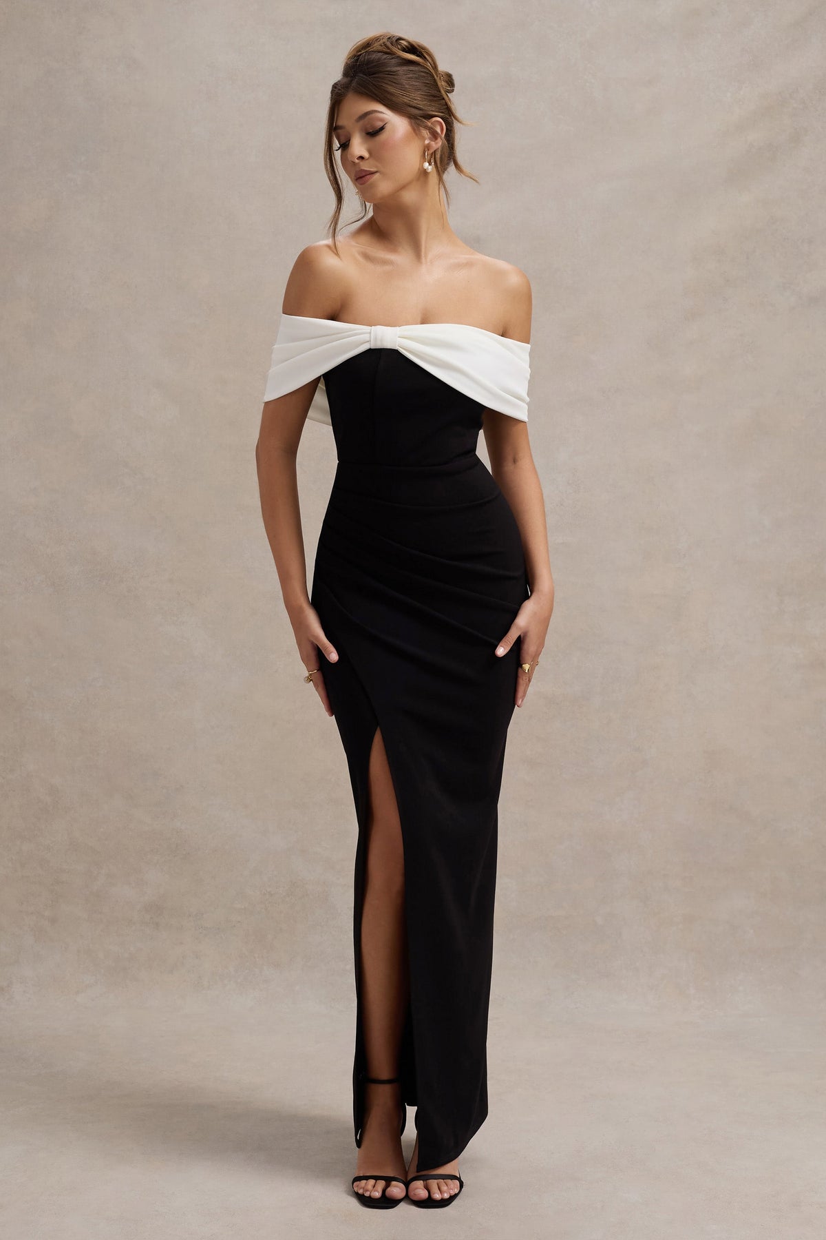 WB_HR_CL127770225-EvaBlack_WhiteBardotBowDetailMaxiDressWithThighSplit4