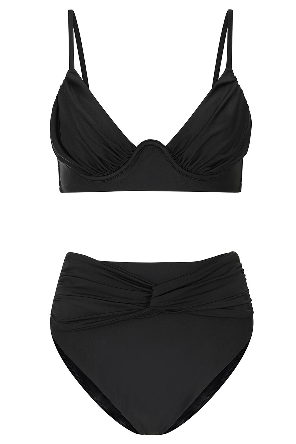 High Tide | Black High Waisted Twist Front Bikini Bottoms - Club L 