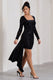 Crimson Cut | Black Velvet Floral Long-Sleeved Ruffled Bodycon Mini Dress - Club L 