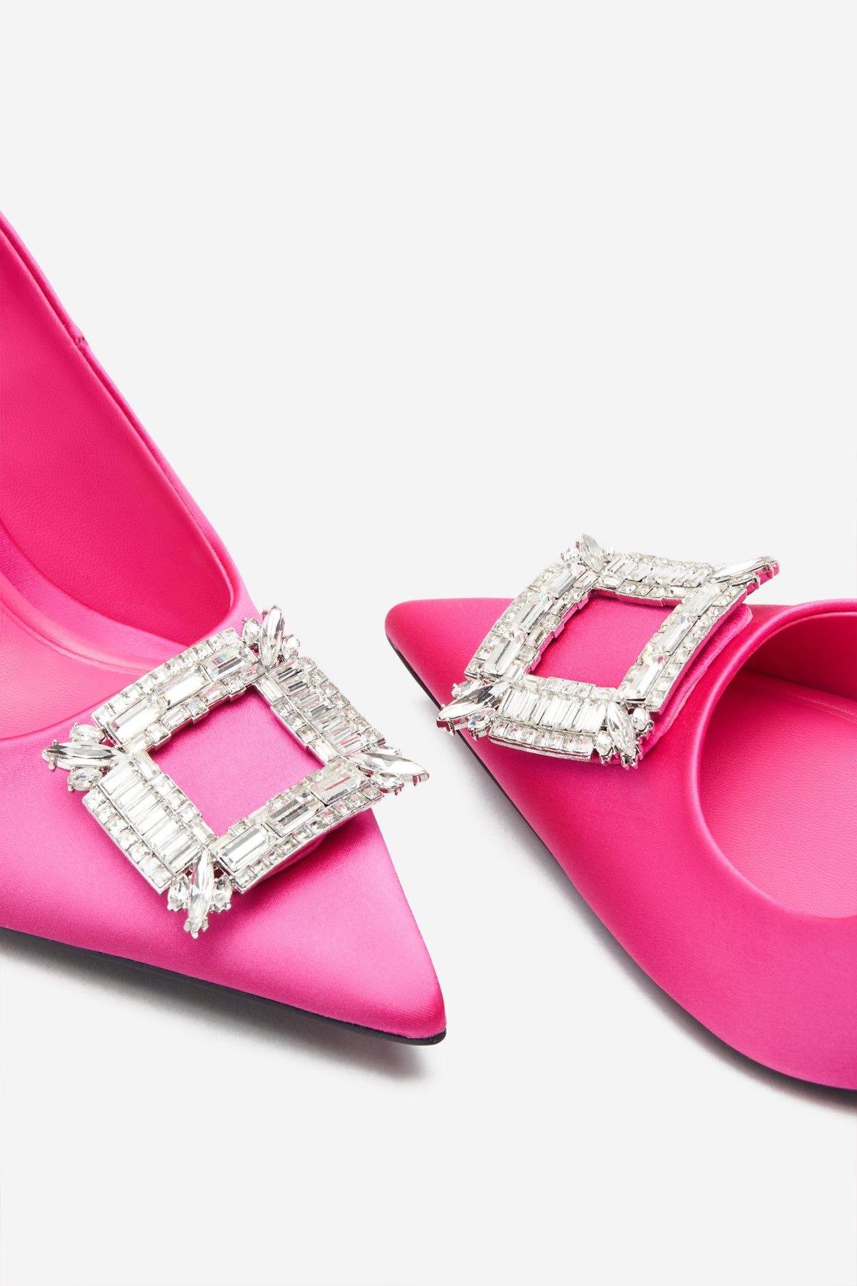 Lawless | Hot Pink Satin Pointed Court Heels With Diamante Brooches - Club L 