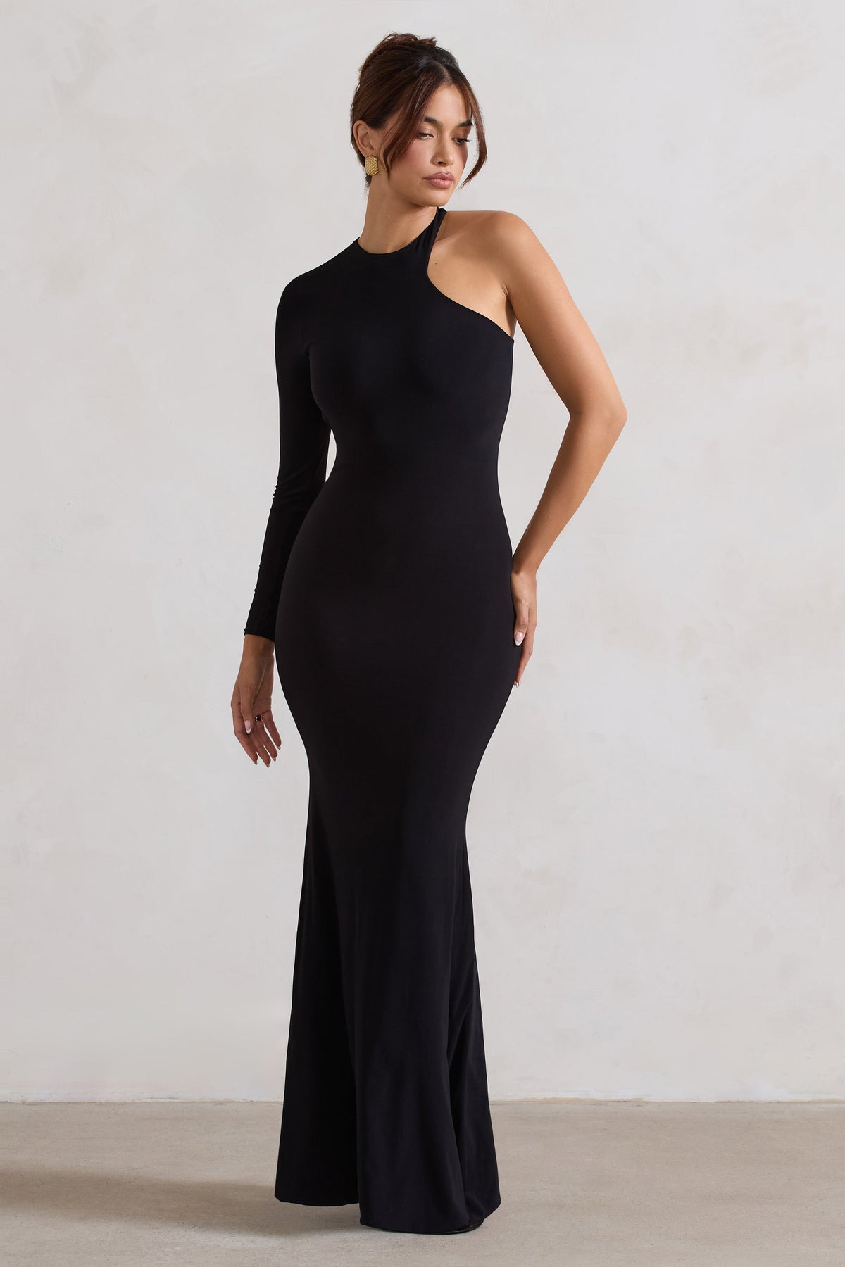 Tyra | Black Asymmetric Neck Cut Out Maxi Dress With Open Back Detail - Club L 