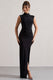 Lanetta | Black Ruched High-Neck Maxi Dress With Split - Club L 