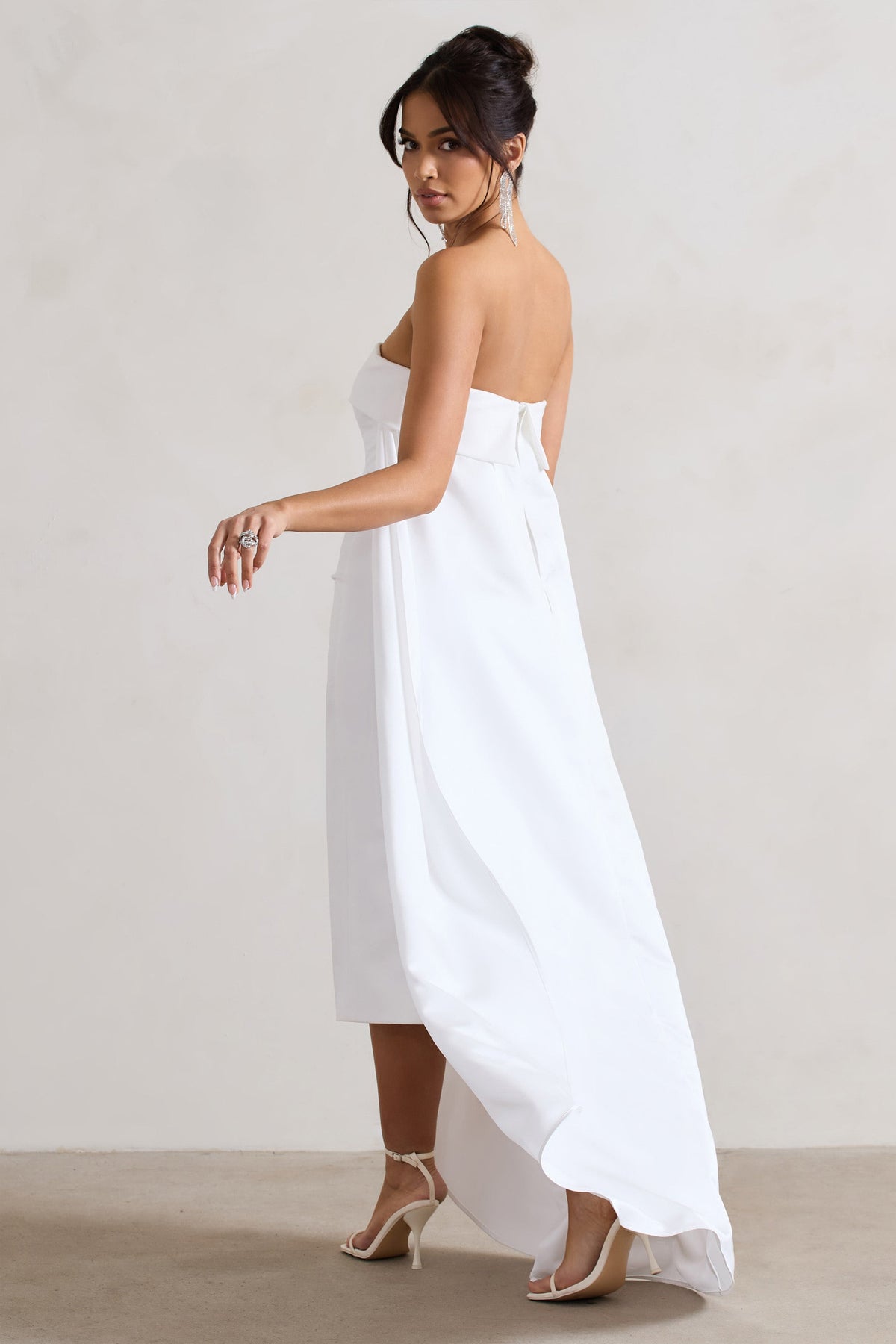 Save The Date | Cream Bandeau Midi Dress With Train - Club L 