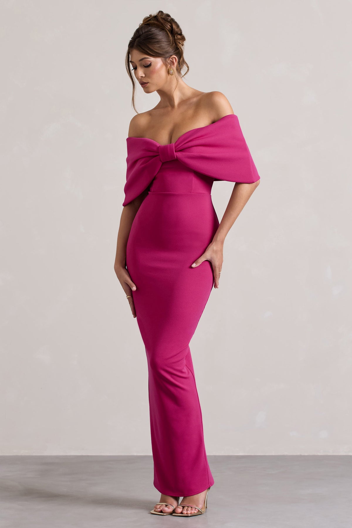 Cornelia | Hot Pink Strapless Maxi Dress With Oversized Bow - Club L 