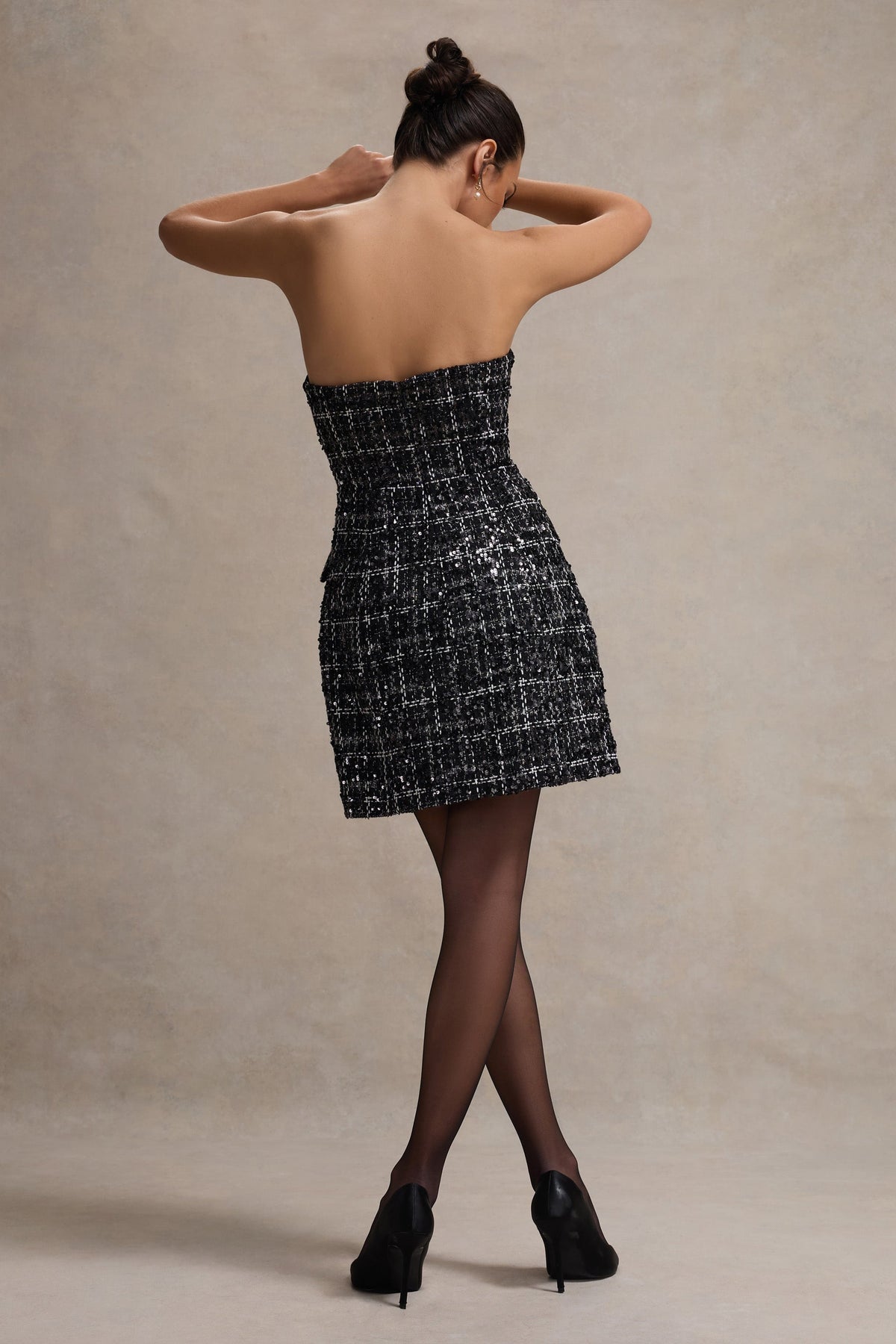 Park Avenue | Black Boucle Strapless Tailored Mini Dress - Club L 