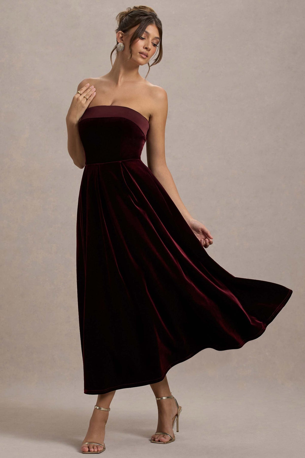 Delray | Port Velvet Bandeau Midi Dress - Club L 