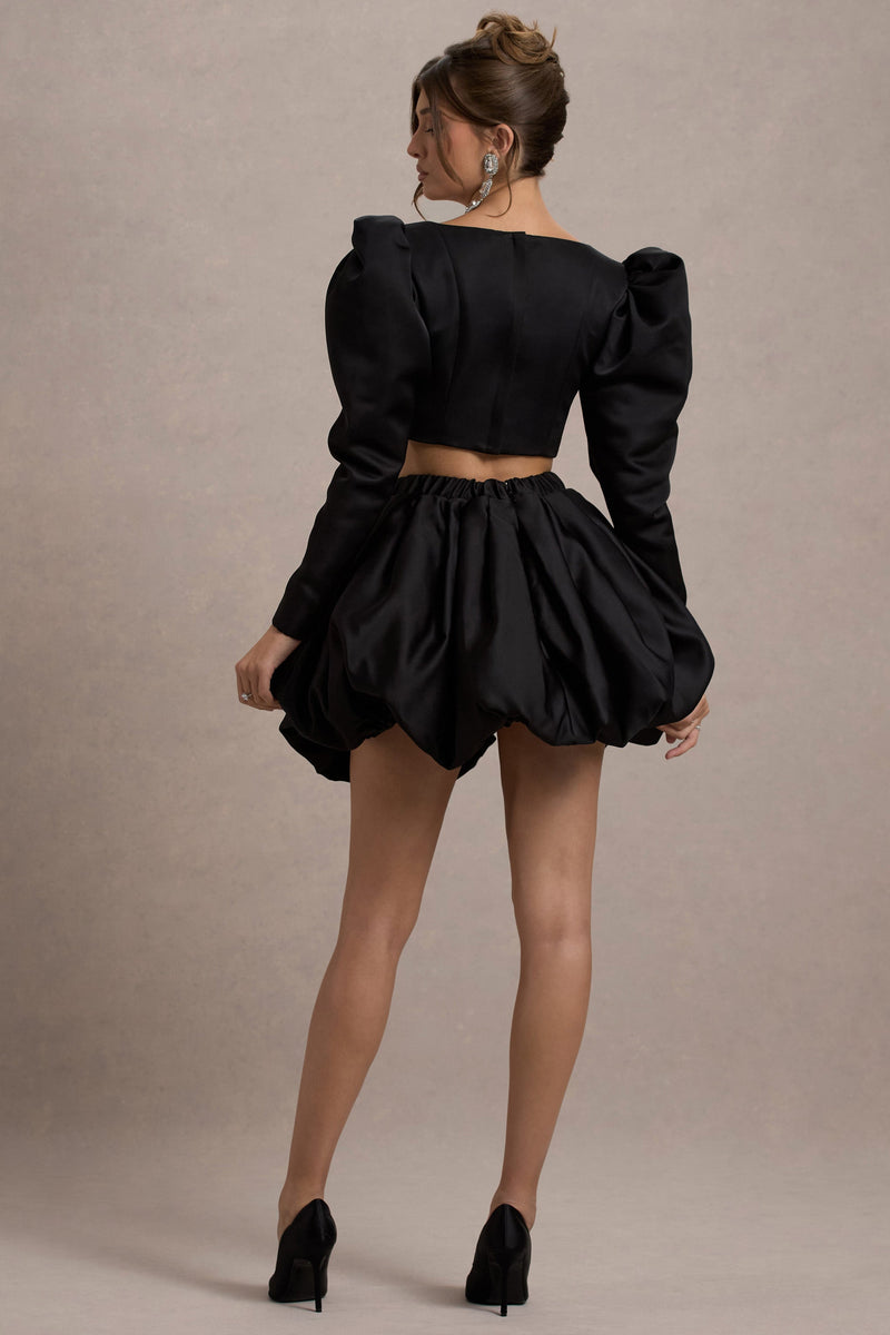 Tosca | Black Satin Bubble Mini Skirt - Club L 