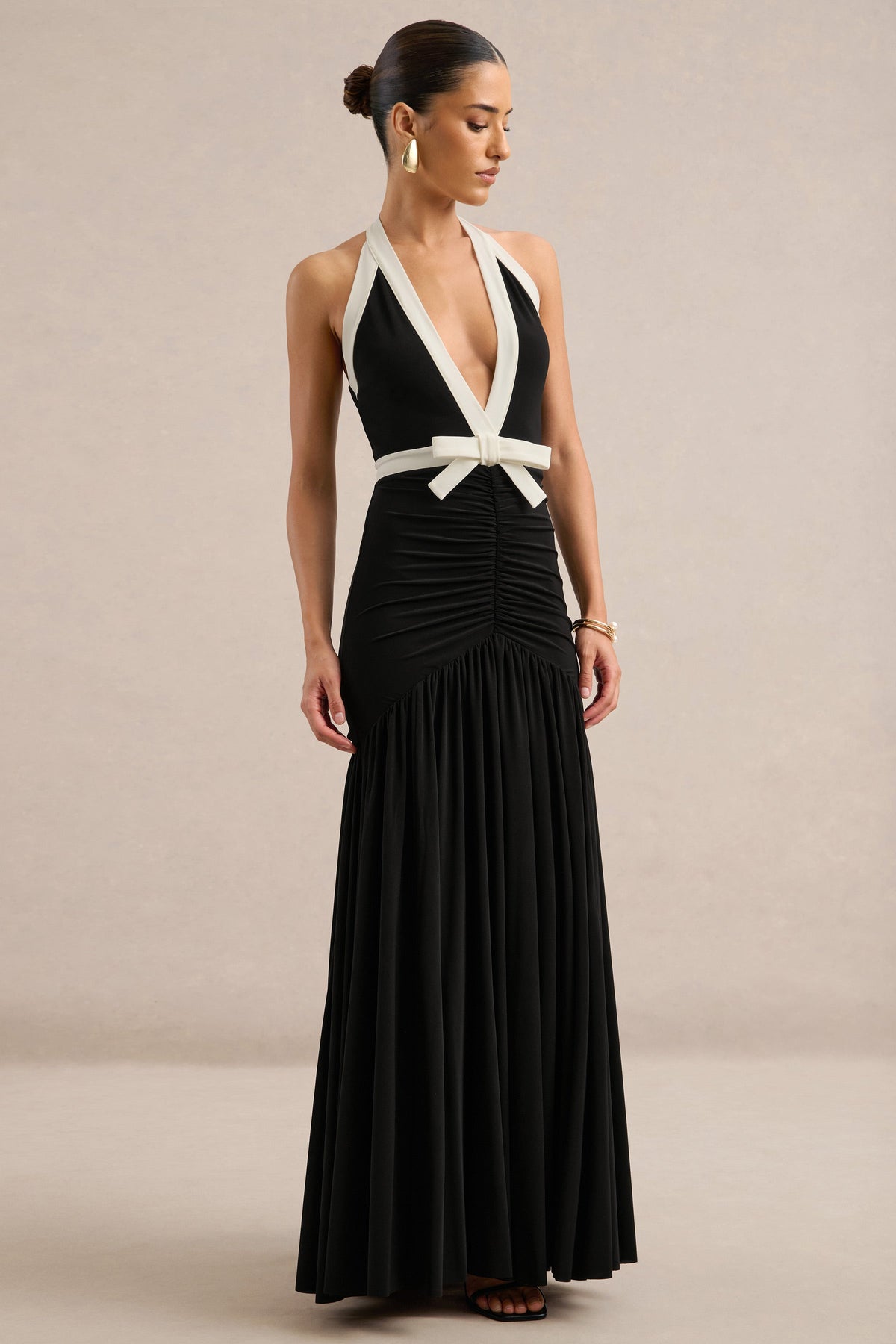 ECM_HR_CL137279002 - Cosmina _ Black Plunge-Neck Maxi Dress With Bow-Detail1.jpg