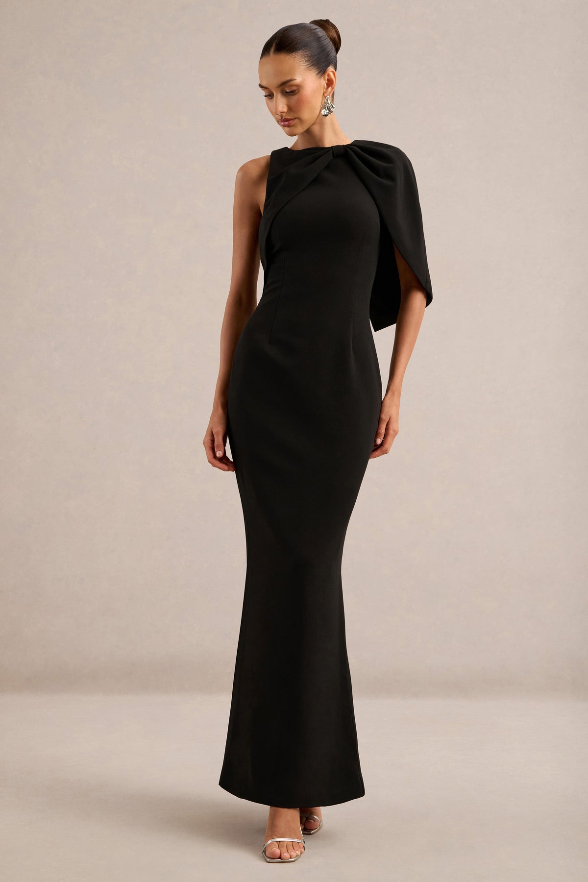 ECM_HR_CL137291001 - Quira _ Black Asymmetric-Neck Maxi Dress With Cape-Sleeve1.jpg
