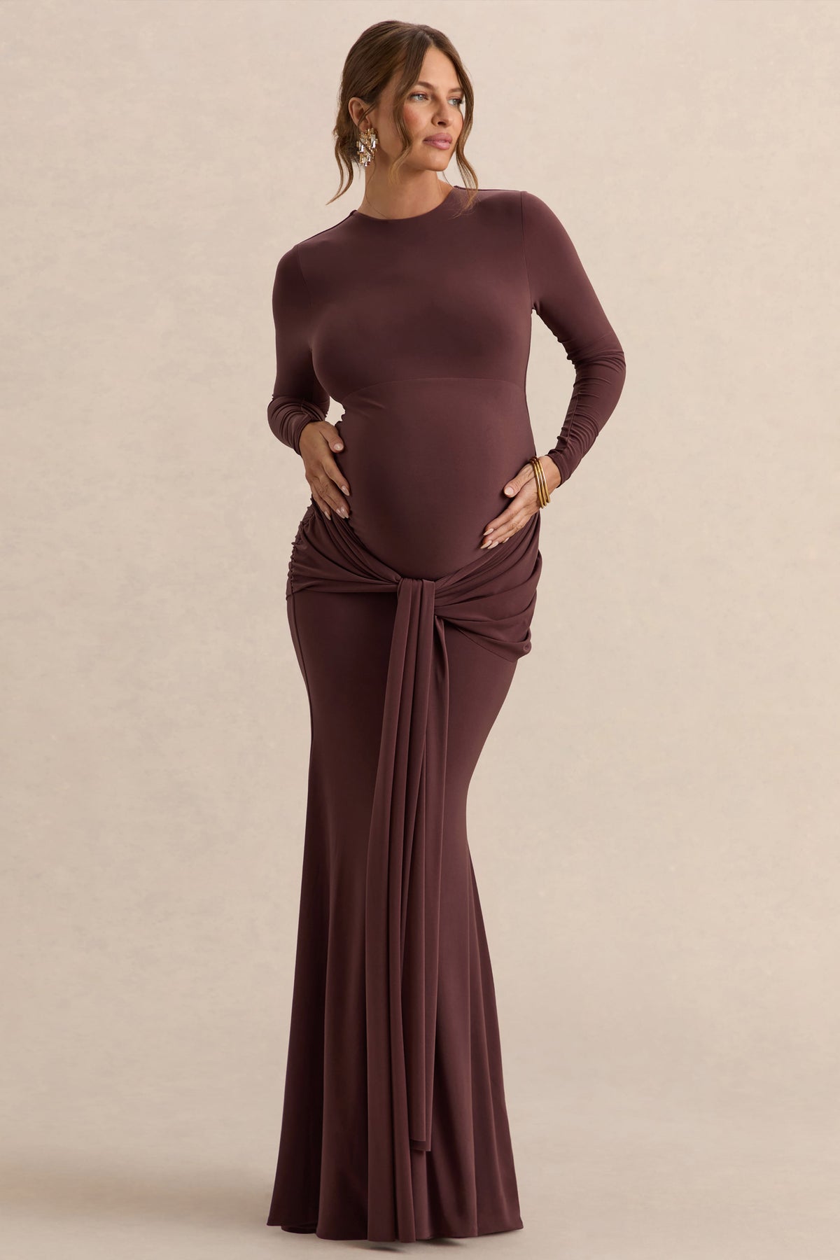 ECM_HR_CL137382021---Aveny-Brown-Crew-Neck-Maternity-Maxi-Dress-With-Ruched-Detailing-And-Sash-1.jpg