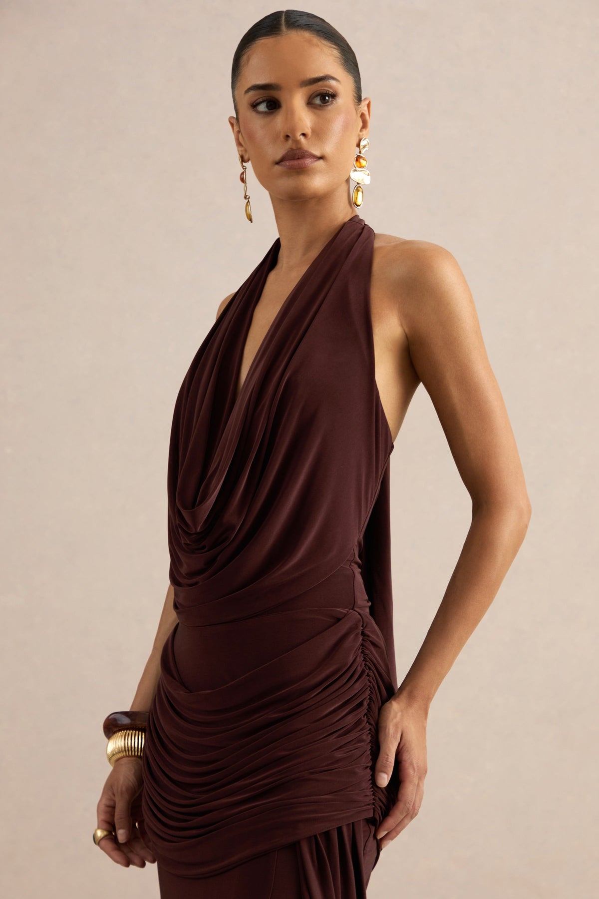 Kavya Dark Brown Extreme Plunge Neck Bodysuit CL137812022 45.jpg