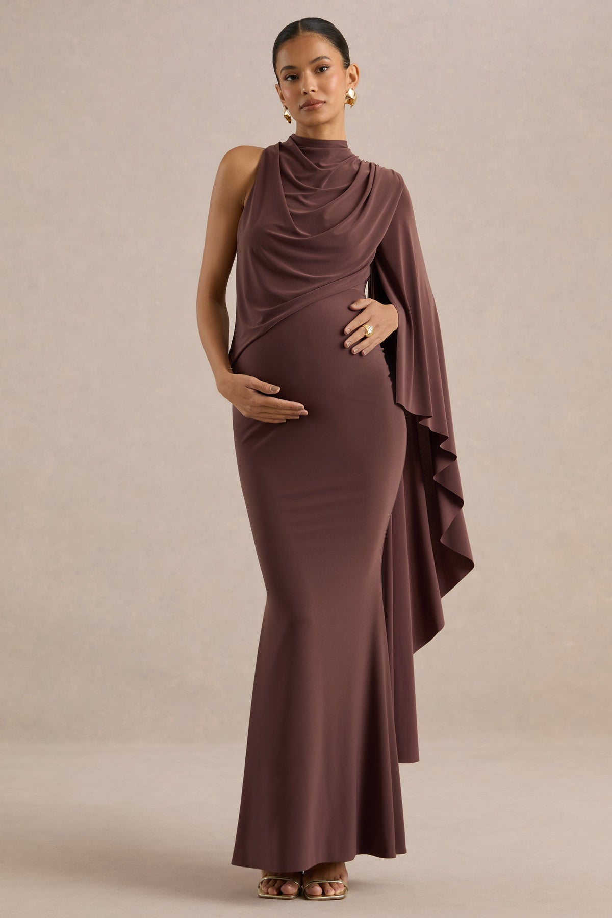 ECM_HR_CL138462022 - Azria | Dark Brown High-Neck Maternity Maxi Dress With Cape Sleeve1.jpg