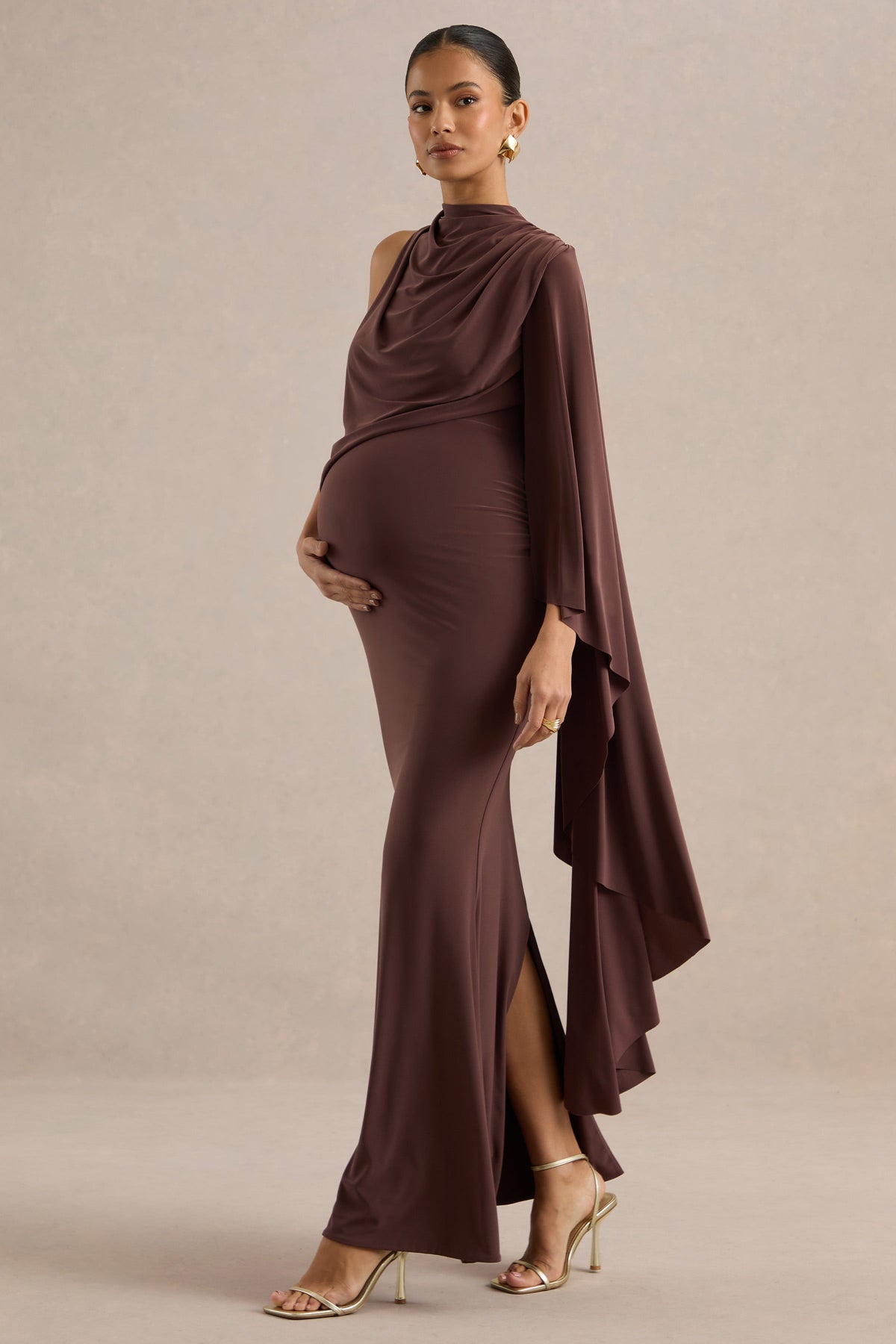 ECM_HR_CL138462022 - Azria | Dark Brown High-Neck Maternity Maxi Dress With Cape Sleeve3.jpg