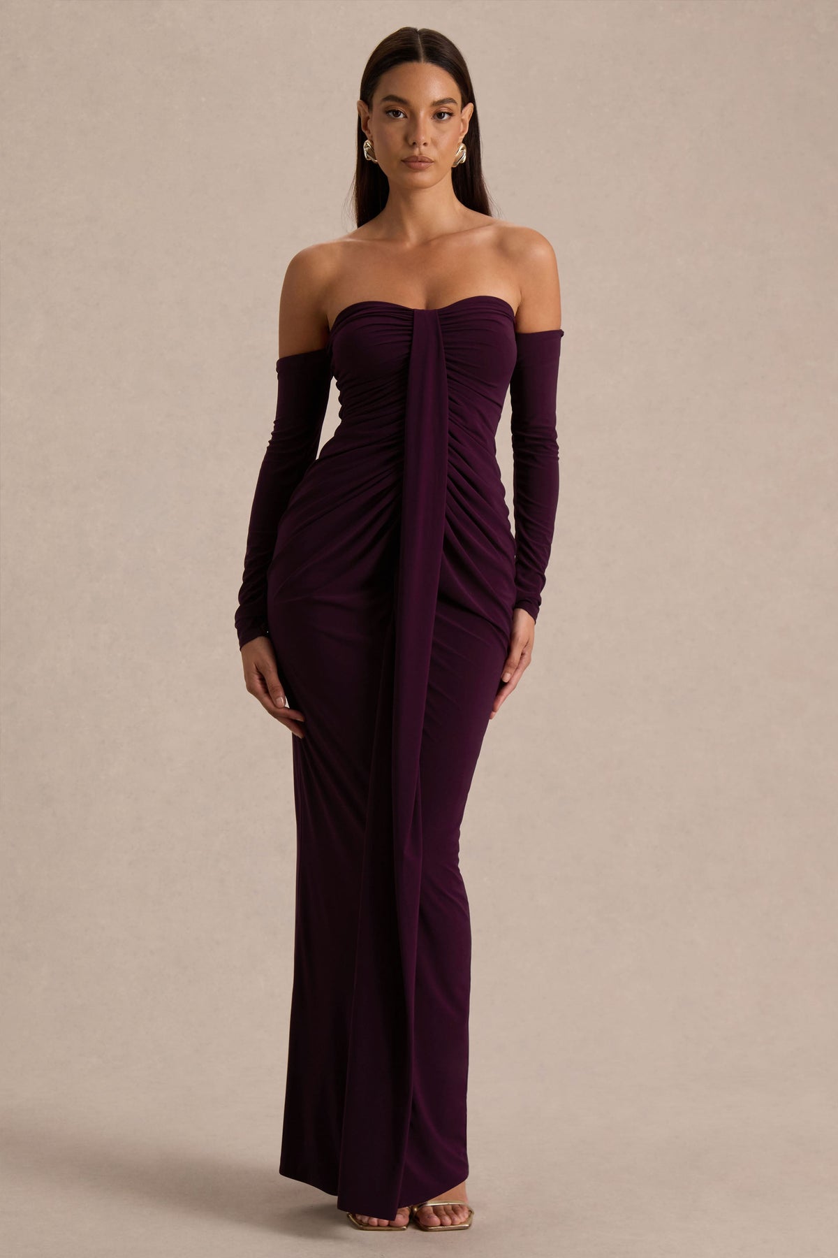 Harper | Pruim Bardot Hals Maxi Jurk