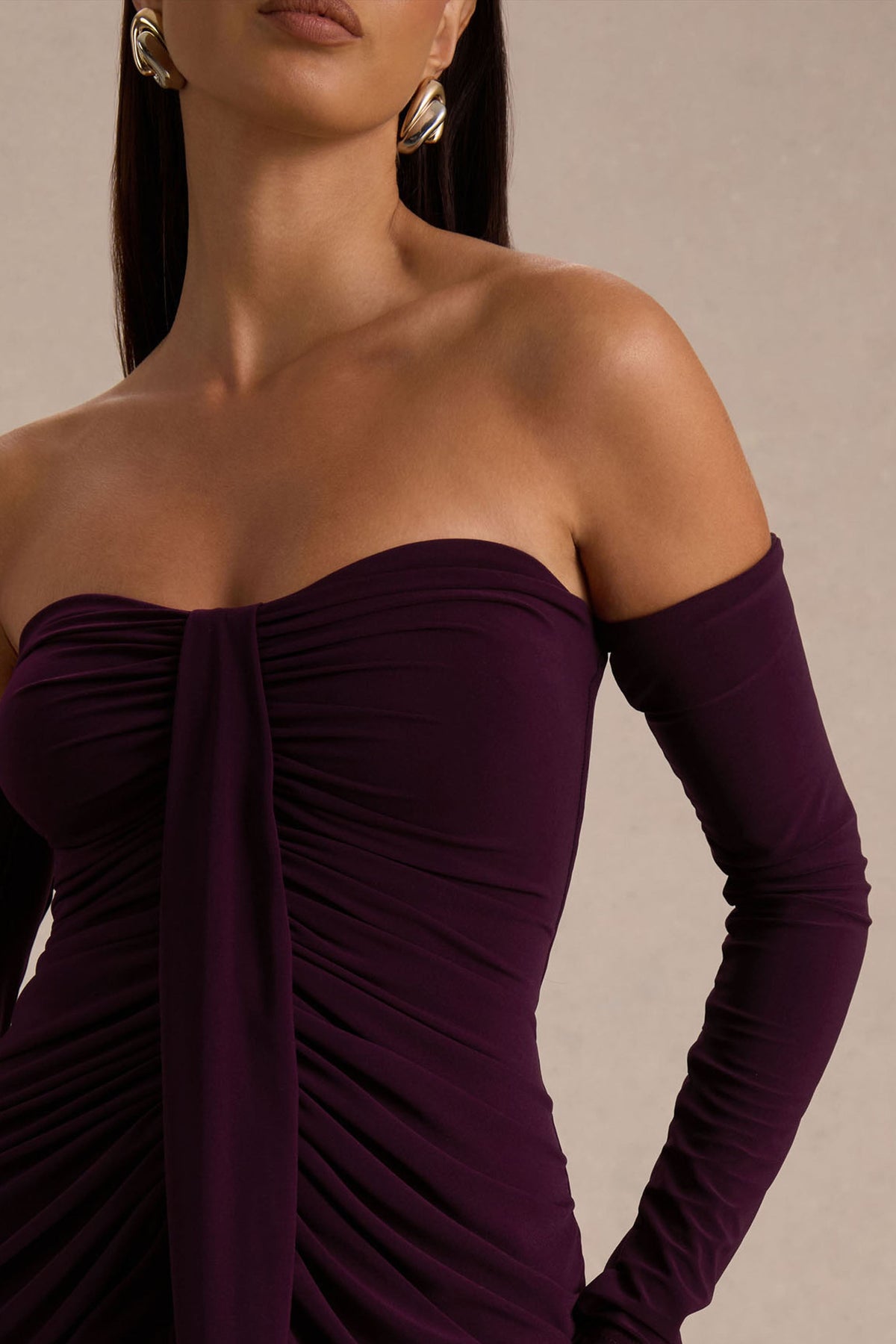Harper | Pruim Bardot Hals Maxi Jurk