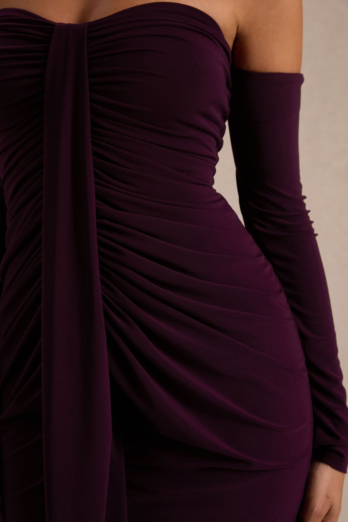 Harper | Pruim Bardot Hals Maxi Jurk