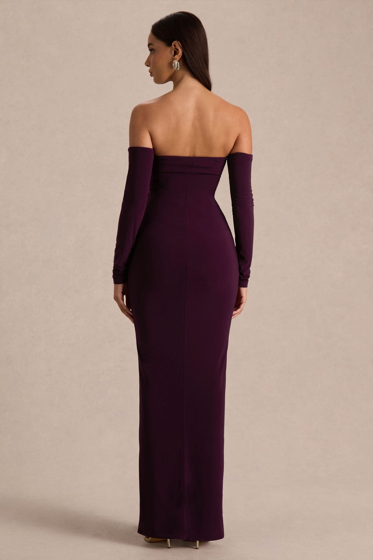 Harper | Pruim Bardot Hals Maxi Jurk